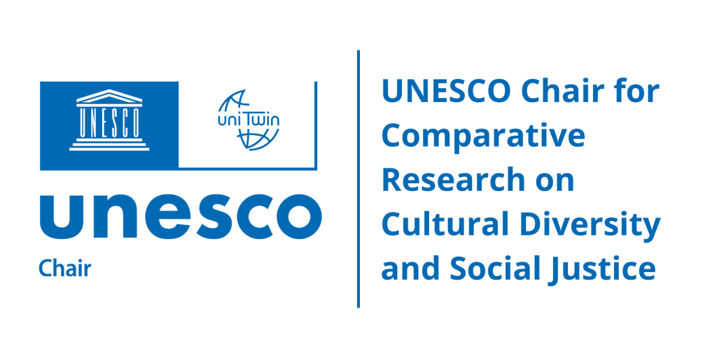 Logo representing UNESCO beside the words: UNESCO Chair for Comparative Research on Cultural Diversity and Social Justice